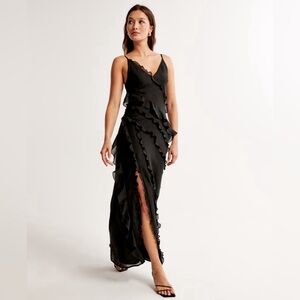 Abercrombie & Fitch Black Ruffle Maxi Dress